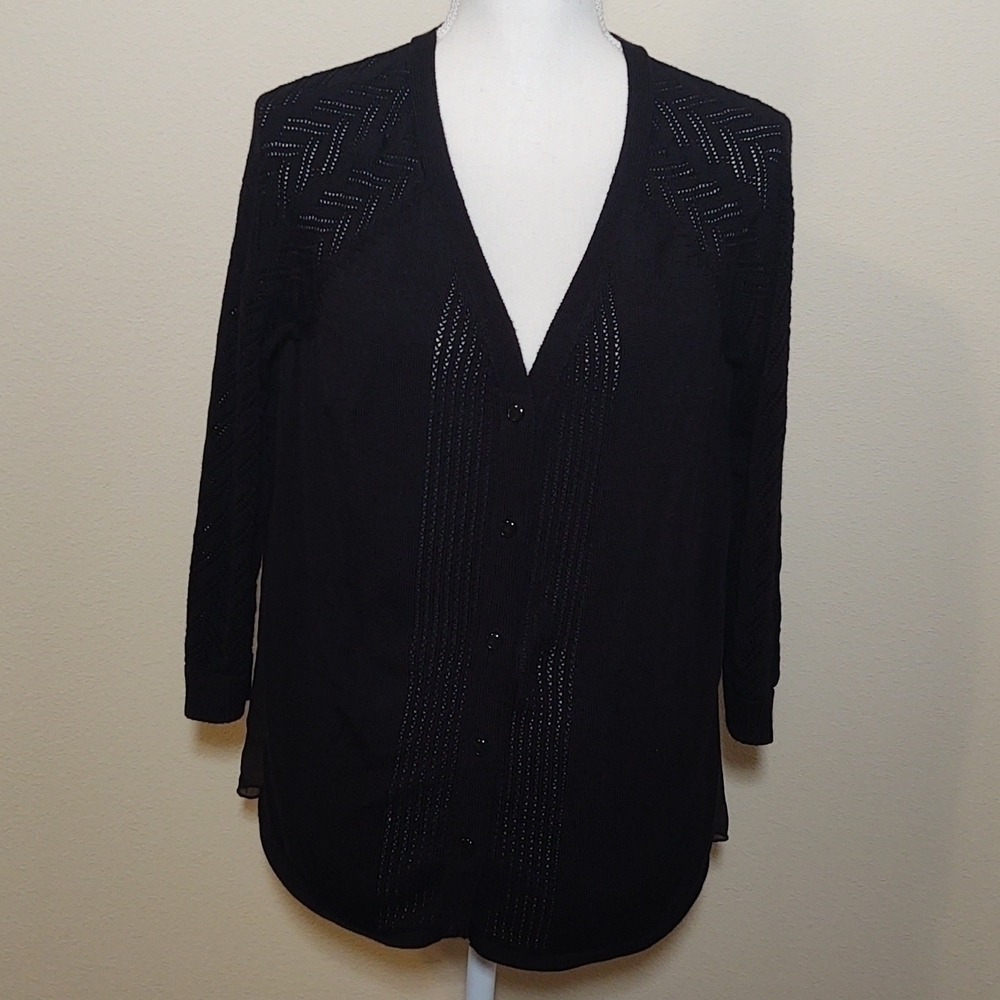 Madison Women's Black Cardigan with Sheer Back